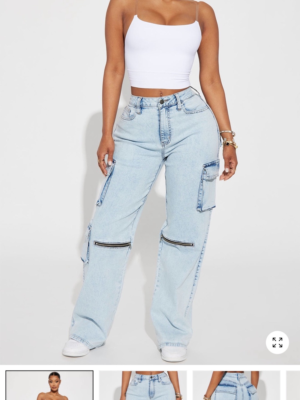 Fashion Nova Light Blue Cargo Wide-Leg Jeans